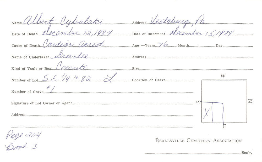 burial card